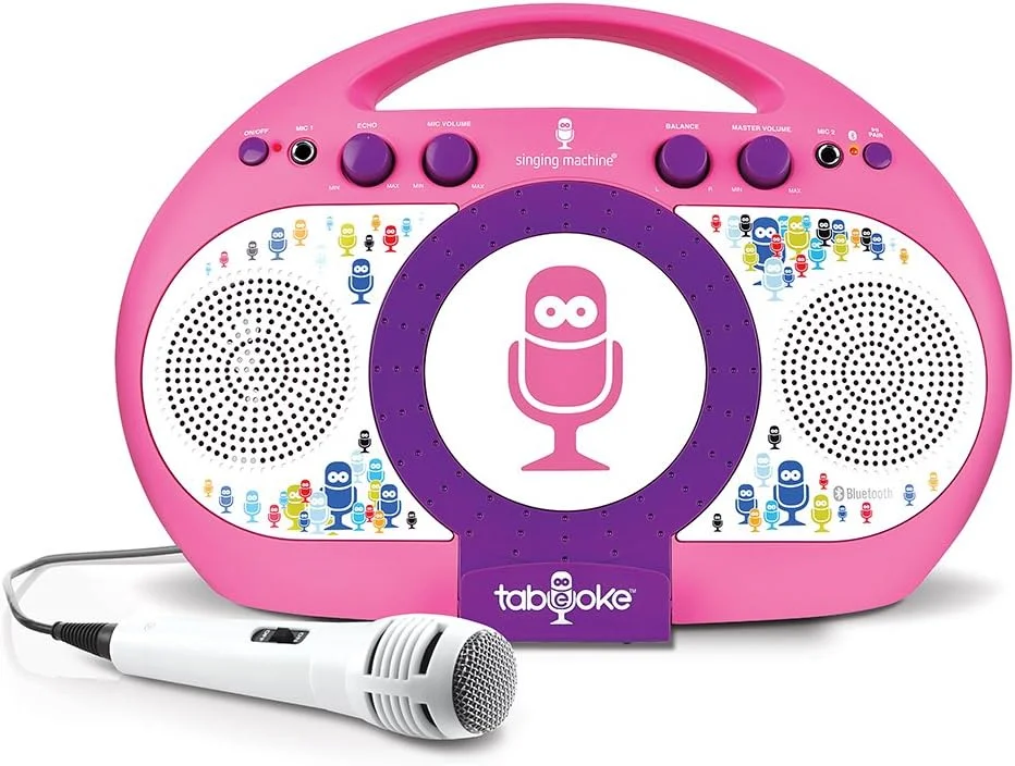 دستگاه کارائوکه تبلتی بلوتوثی مدل iSM398PP Singing Machine با میکروفون، صورتی/بنفش