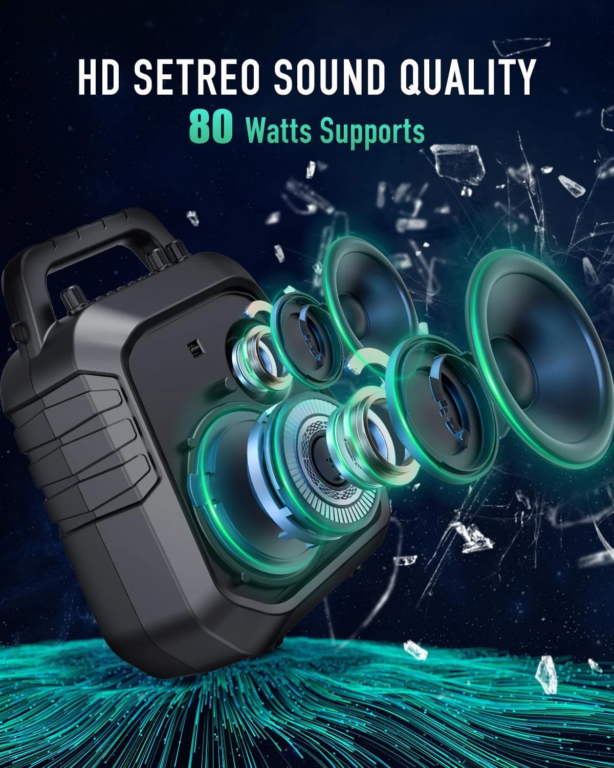 SHIDU تقویت کننده صدای قدرتمند 80 واتی با 2 میکروفون بی سیم، بلندگوی قابل حمل با میکروفون، سیستم PA با جلوه های صوتی، دستگاه کارائوکه با پشتیبانی از BT/USB/TF Card/Aux/Guitar