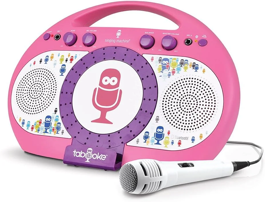 دستگاه کارائوکه تبلتی بلوتوثی مدل iSM398PP Singing Machine با میکروفون، صورتی/بنفش
