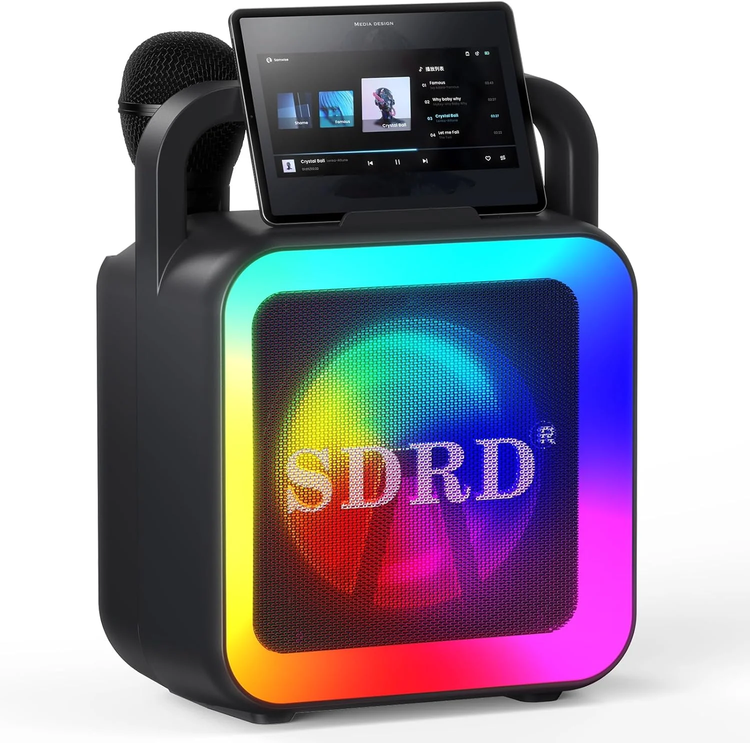 بلندگوی کارائوکه با 2 میکروفون بی سیم، SD-516 دستگاه کارائوکه قابل حمل بلوتوثی قابل شارژ برای بزرگسالان و کودکان، چراغ های LED، پشتیبانی از BT/USB/AUX برای خانواده در فضای باز، مهمانی خانگی - مشکی