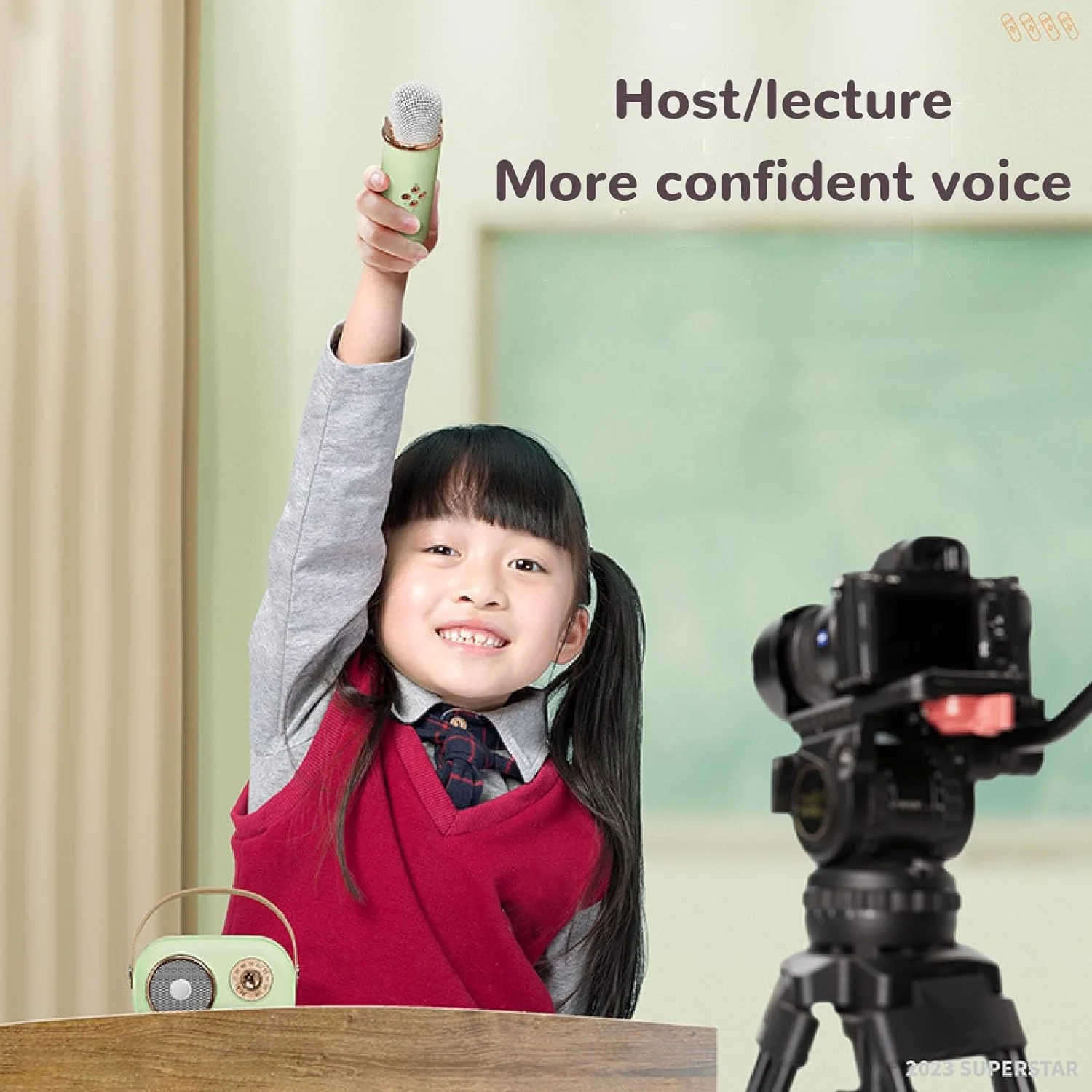 دستگاه کارائوکه کوچک با 2 میکروفون، اسپیکر قابل حمل برای مهمانی و رویدادهای فضای باز