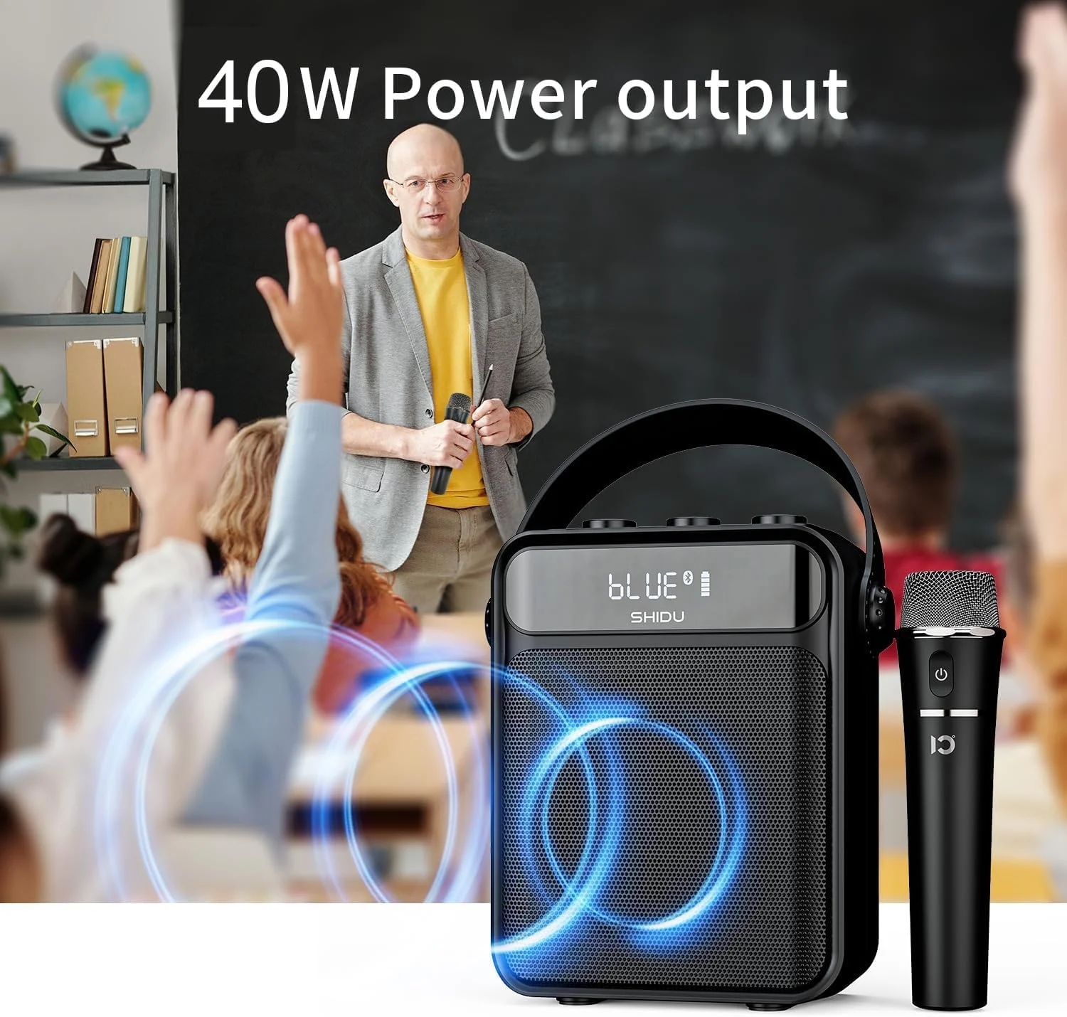 تقویت کننده صدای شیدو، 40 وات، بلوتوث 5.0، تقویت کننده صدای قابل حمل برای معلم