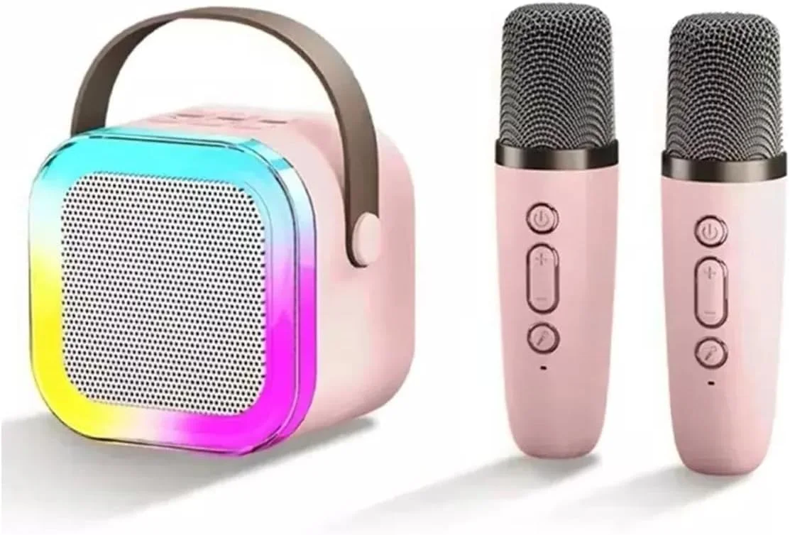 اسپیکر بلوتوث، اسپیکر کوچک بی سیم میکروفون و اسپیکر یکپارچه آواز، مناسب برای دورهمی های مدرسه خانگی، صورتی