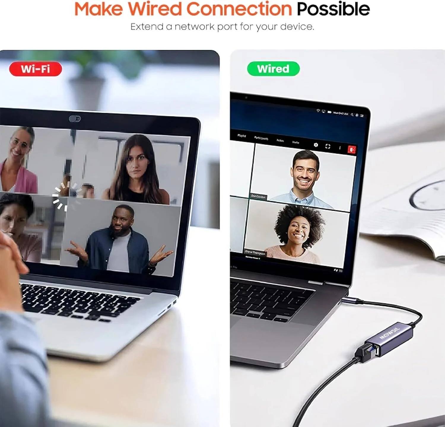 آداپتور USB C به اترنت MOWSIL، آداپتور شبکه سیمی گیگابیتی Type C به RJ45 Thunderbolt 3 LAN سازگار با MacBook، Surface Pro، iPad Pro، Switch، PS5، XPS15/13، Huawei P60، Galaxy Tabs | MOCLN