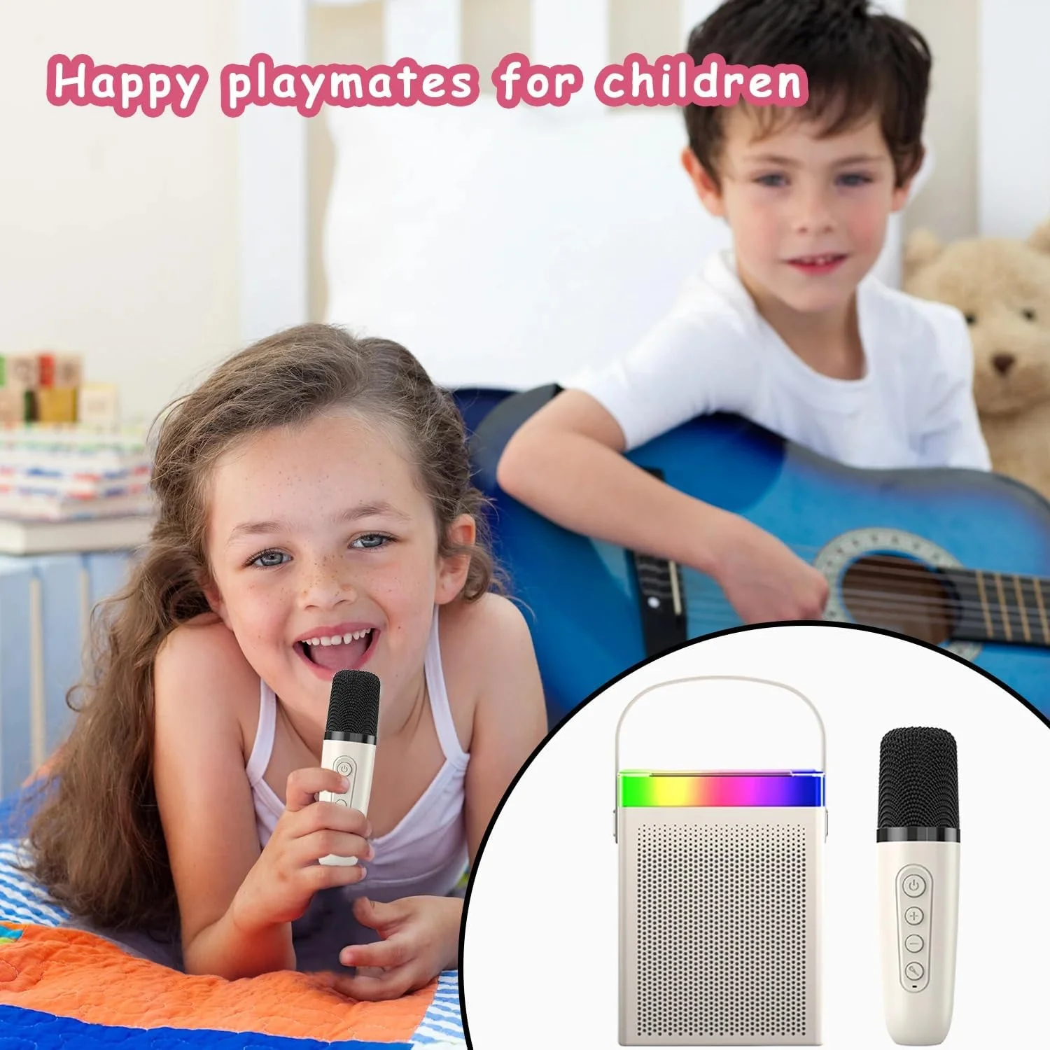 دستگاه کارائوکه کوچک SAFENHAND با میکروفون بی‌سیم، اسپیکر کارائوکه بلوتوث قابل حمل برای کودکان و بزرگسالان، هدیه