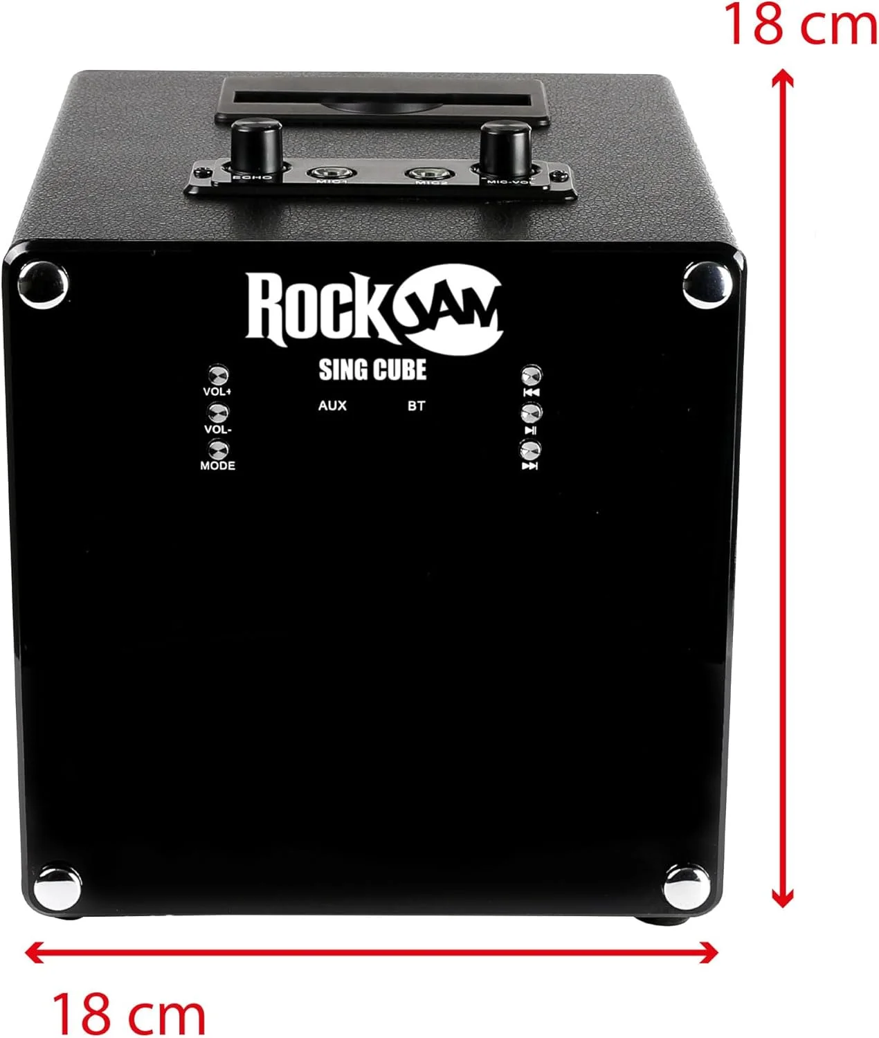 دستگاه کارائوکه بلوتوثی 5 واتی RockJam Singcube با دو میکروفون، افکت های تغییر صدا و چراغ های LED، مشکی دستگاه کارائوکه بلوتوثی 5 واتی RockJam Singcube با دو میکروفون، افکت های تغییر صدا و چراغ های LED، مشکی