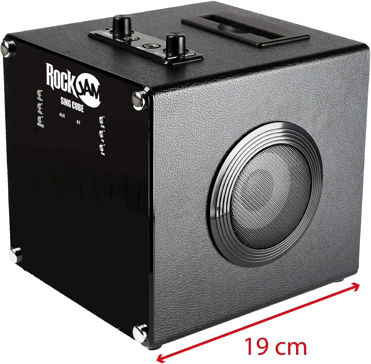 دستگاه کارائوکه بلوتوثی 5 واتی RockJam Singcube با دو میکروفون، افکت های تغییر صدا و چراغ های LED، مشکی دستگاه کارائوکه بلوتوثی 5 واتی RockJam Singcube با دو میکروفون، افکت های تغییر صدا و چراغ های LED، مشکی