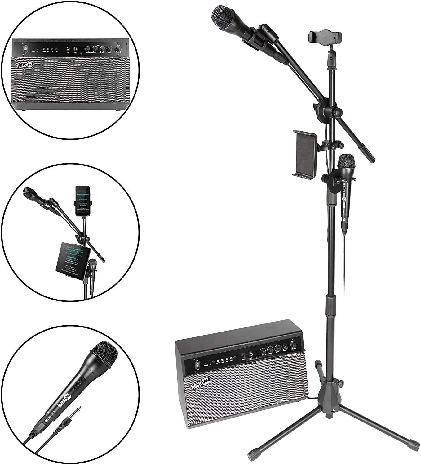 دستگاه کارائوکه و سیستم PA بلوتوثی 100 واتی RockJam Premium Performer به همراه دو میکروفون کارائوکه