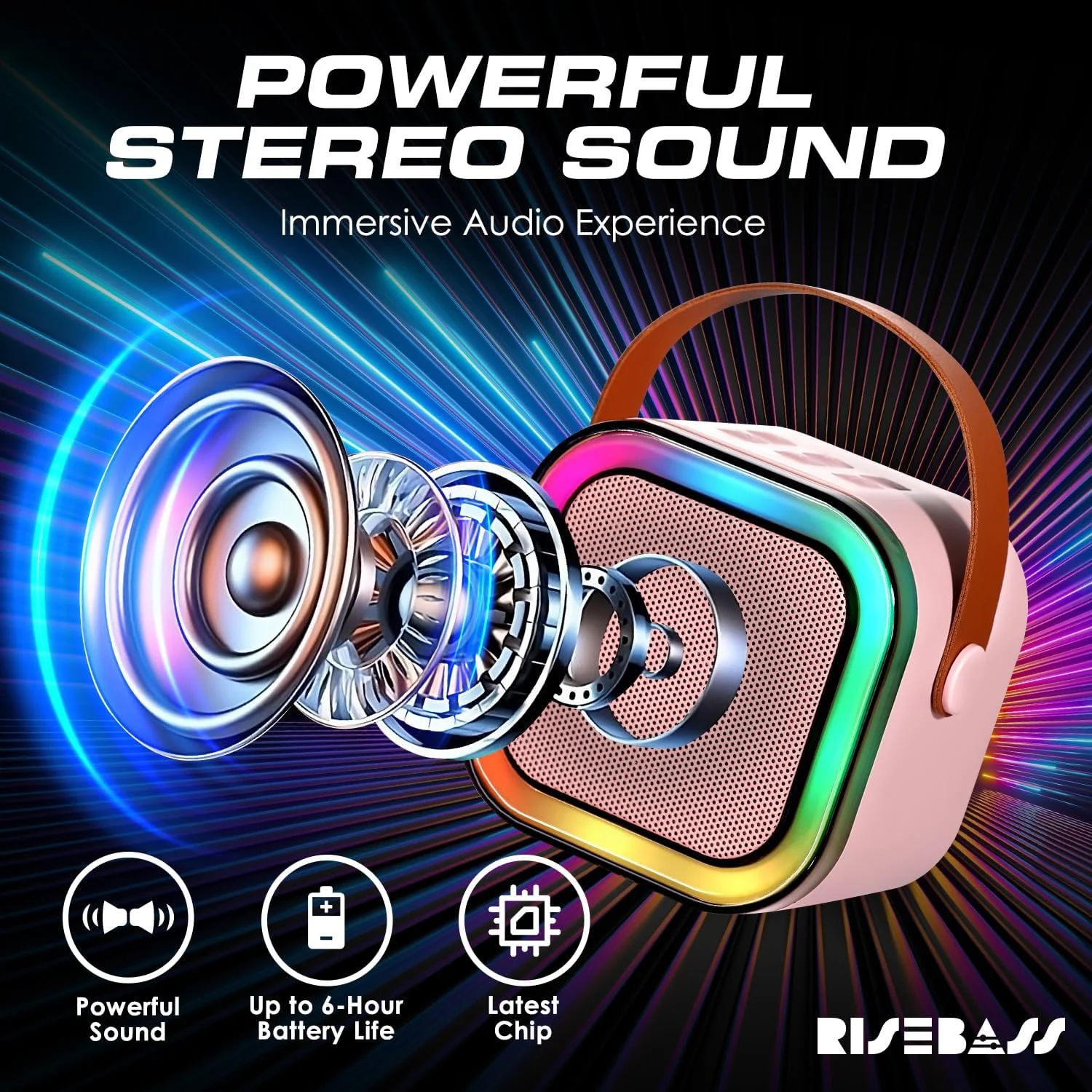 دستگاه کارائوکه کوچک قابل حمل RISEBASS برای کودکان و بزرگسالان، اسپیکر کارائوکه بلوتوثی قابل حمل با 2 میکروفون بی سیم برای کودکان، نوجوانان و بزرگسالان، هدیه ای ایده آل برای تولد، تعطیلات و مهمانی های خانگی دختران و پسران