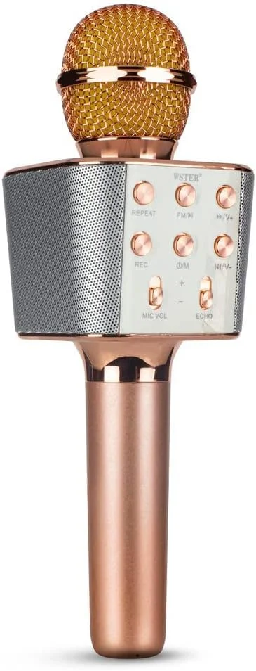 میکروفون کارائوکه بی‌سیم Rock Light، اسپیکر HiFi با رادیو FM، ضبط صدا، پشتیبانی از USB، رزگلد (رزگلد)