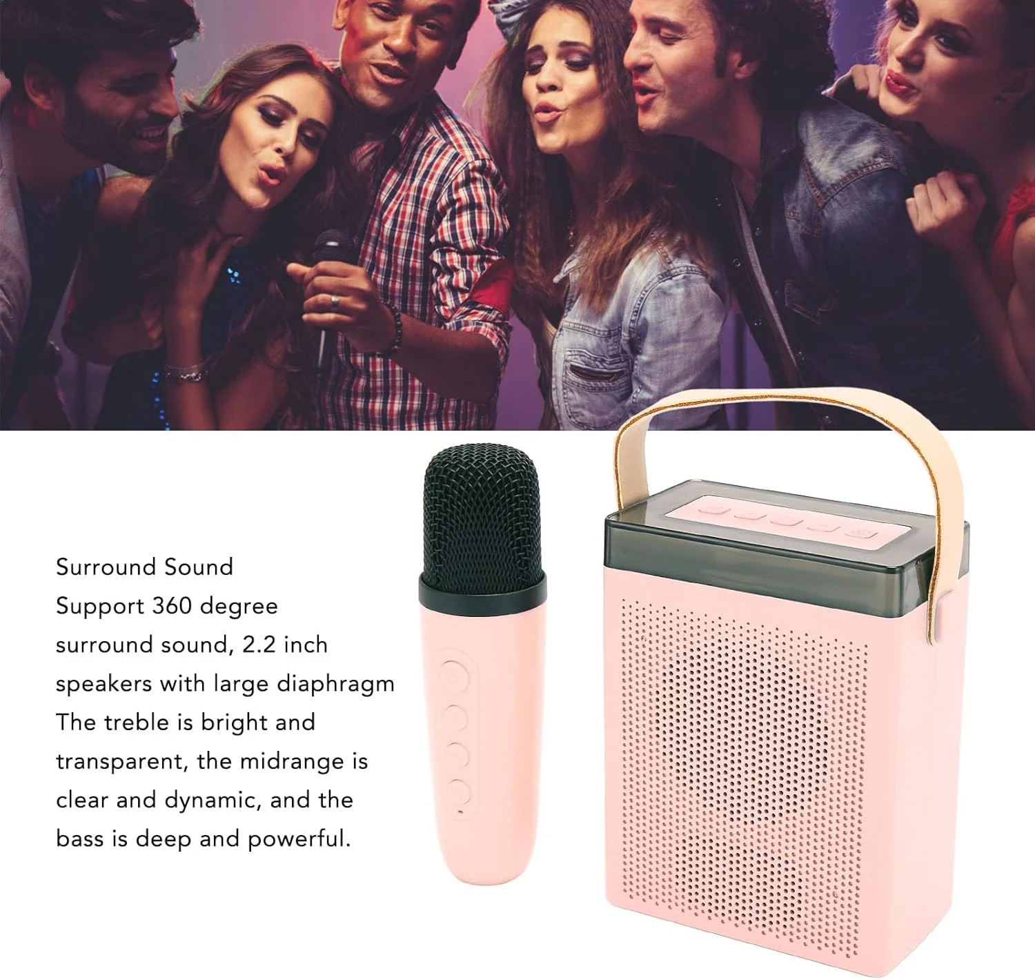 دستگاه کارائوکه با 2 میکروفون بی سیم، بلندگوی کارائوکه مهمانی قابل حمل با کیفیت صدا برای دورهمی های خانوادگی (گلگون)