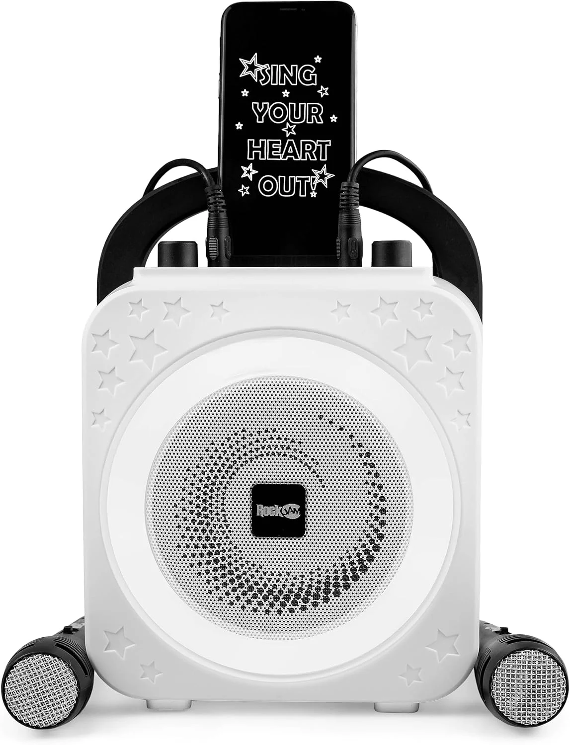 دستگاه کارائوکه بلوتوثی قابل شارژ 10 واتی RockJam با دو میکروفون، نور حلقه ای و افکت های صوتی