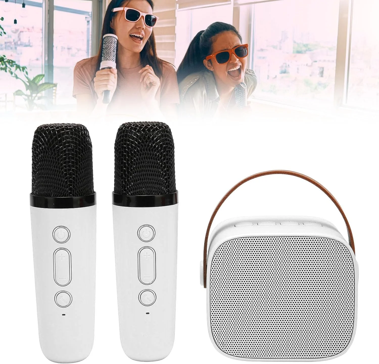 دستگاه کارائوکه وی‌شیانگ، دستگاه کارائوکه مهمانی با عملکرد طنین صدا، بیس عمیق، چند منظوره، عمر باتری طولانی با 2 میکروفون بی‌سیم برای دورهمی خانوادگی، مهمانی در فضای باز