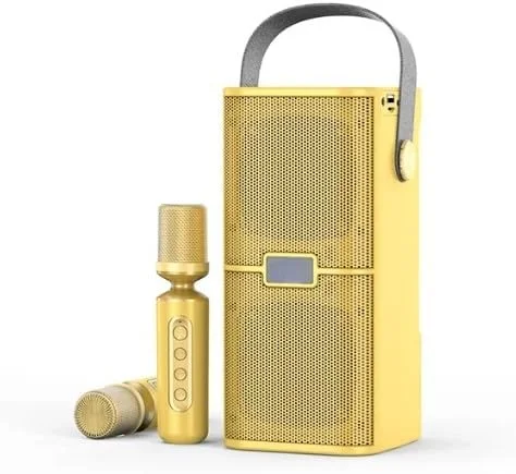 دستگاه کارائوکه REBENUO با 2 میکروفون بی سیم، سیستم بلندگوی قابل حمل با TWS، FM، REC، ساب ووفر، باتری قابل شارژ، بلوتوث 5.0، پشتیبانی از BT/USB/TF Card/Aux برای خانه، مهمانی - طلایی YS-218