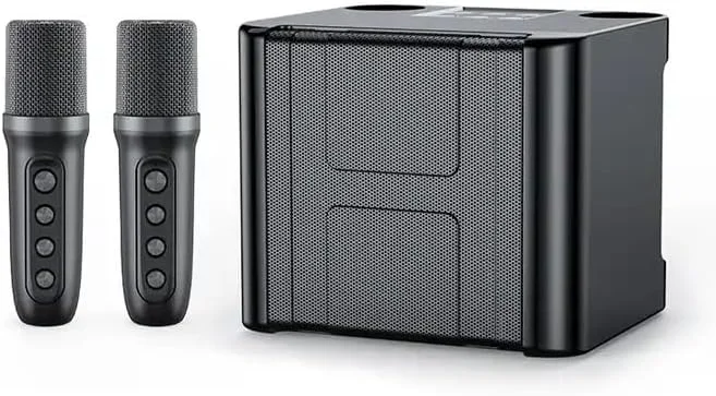 دستگاه کارائوکه REBENUO با 2 میکروفون بی سیم برای بزرگسالان و کودکان، سیستم PA بلندگوی بلوتوث قابل حمل، دستگاه آواز خواندن با اکو و حذف صدا، پشتیبانی از TF، AUX-in، برای مهمانی خانگی - مشکی. YS-111