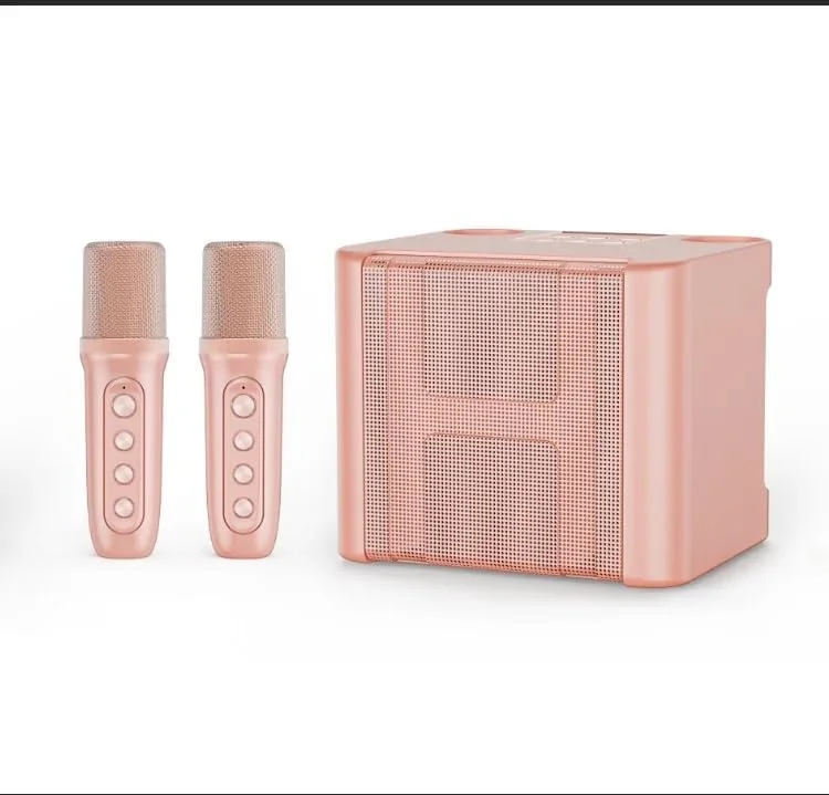 دستگاه کارائوکه REBENUO با 2 میکروفون بی سیم برای بزرگسالان و کودکان، سیستم PA بلندگوی بلوتوث قابل حمل، دستگاه آواز خواندن با اکو و حذف صدا، پشتیبانی از TF، AUX-in، برای مهمانی خانگی - صورتی.YS-111