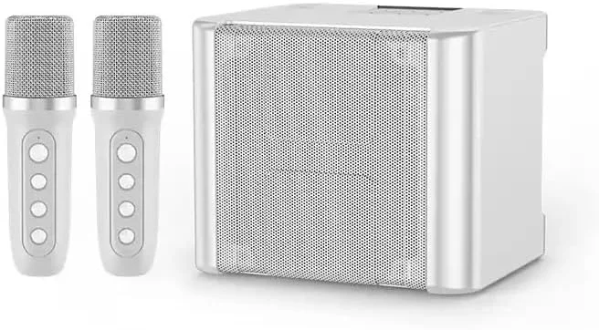 دستگاه کارائوکه REBENUO با 2 میکروفون بی سیم برای بزرگسالان و کودکان، سیستم PA بلندگوی بلوتوث قابل حمل، دستگاه آواز خواندن با اکو و حذف صدا، پشتیبانی از TF، AUX-in، برای مهمانی خانگی - سفید. YS-111