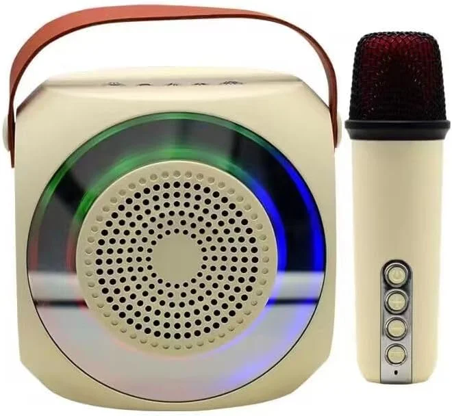 دستگاه کارائوکه QuantumG، اسپیکر کارائوکه با میکروفون بی‌سیم، اسپیکر بلوتوث قابل حمل با پشتیبانی از بلوتوث/AUX/TF، TWS، حالت داخلی/خارجی با چراغ‌های LED برای خانه، مهمانی (سفید مایل به کرم)