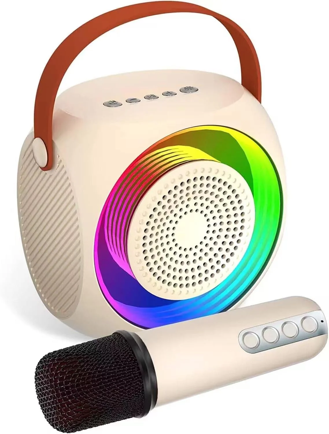 دستگاه کارائوکه QuantumG، اسپیکر کارائوکه با میکروفون بیسیم، اسپیکر بلوتوث قابل حمل با پشتیبانی از بلوتوث/AUX/TF، TWS، حالت داخلی/خارجی با چراغهای LED برای خانه، مهمانی (سفید مایل به کرم) دستگاه کارائوکه QuantumG، اسپیکر کارائوکه با میکروفون بیسیم، اسپیکر بلوتوث قابل حمل با پشتیبانی از بلوتوث/AUX/TF، TWS، حالت داخلی/خارجی با چراغهای LED برای خانه، مهمانی (سفید مایل به کرم)