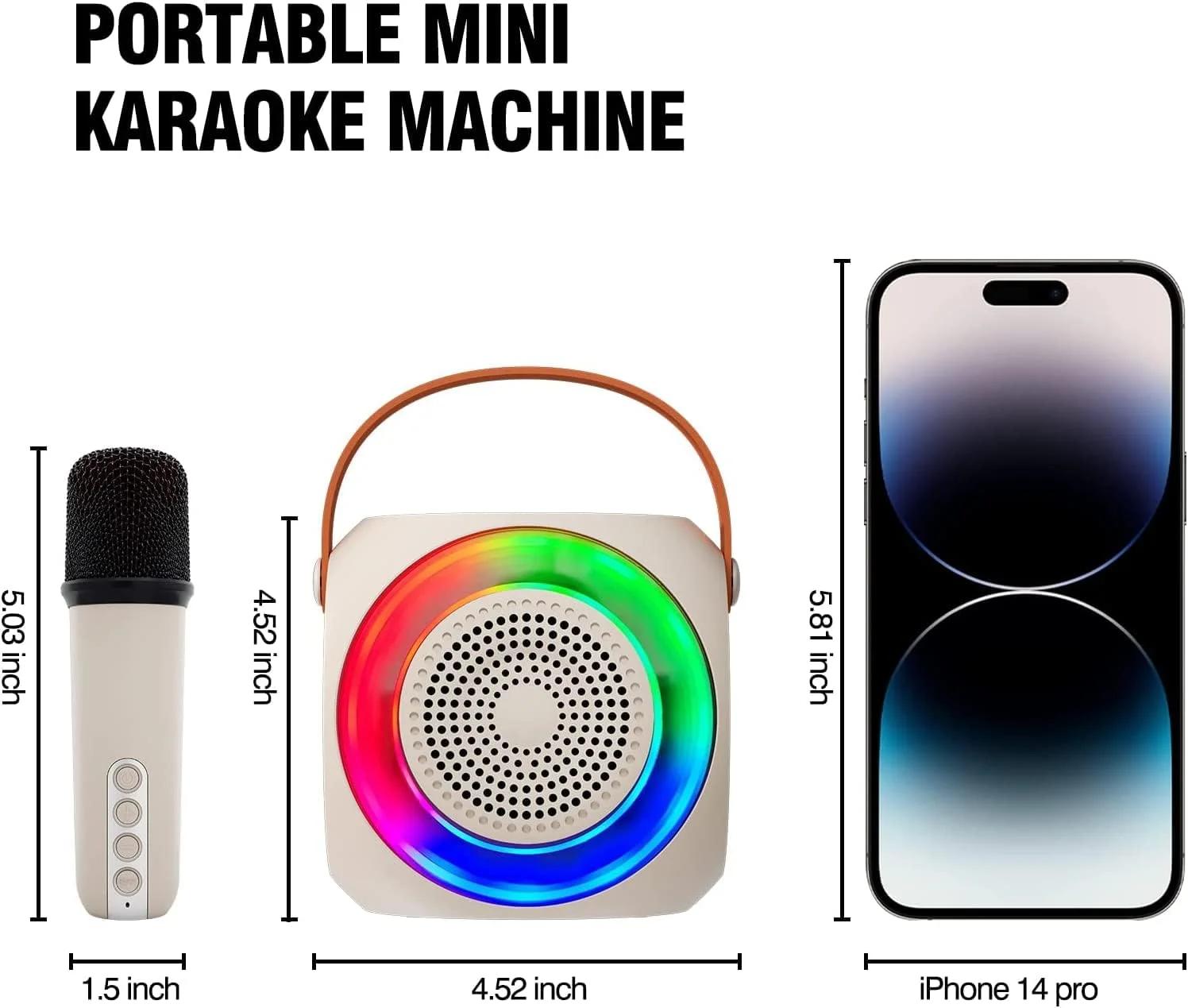 دستگاه کارائوکه QuantumG، اسپیکر کارائوکه با میکروفون بیسیم، اسپیکر بلوتوث قابل حمل با پشتیبانی از بلوتوث/AUX/TF، TWS، حالت داخلی/خارجی با چراغهای LED برای خانه، مهمانی (سفید مایل به کرم) دستگاه کارائوکه QuantumG، اسپیکر کارائوکه با میکروفون بیسیم، اسپیکر بلوتوث قابل حمل با پشتیبانی از بلوتوث/AUX/TF، TWS، حالت داخلی/خارجی با چراغهای LED برای خانه، مهمانی (سفید مایل به کرم)