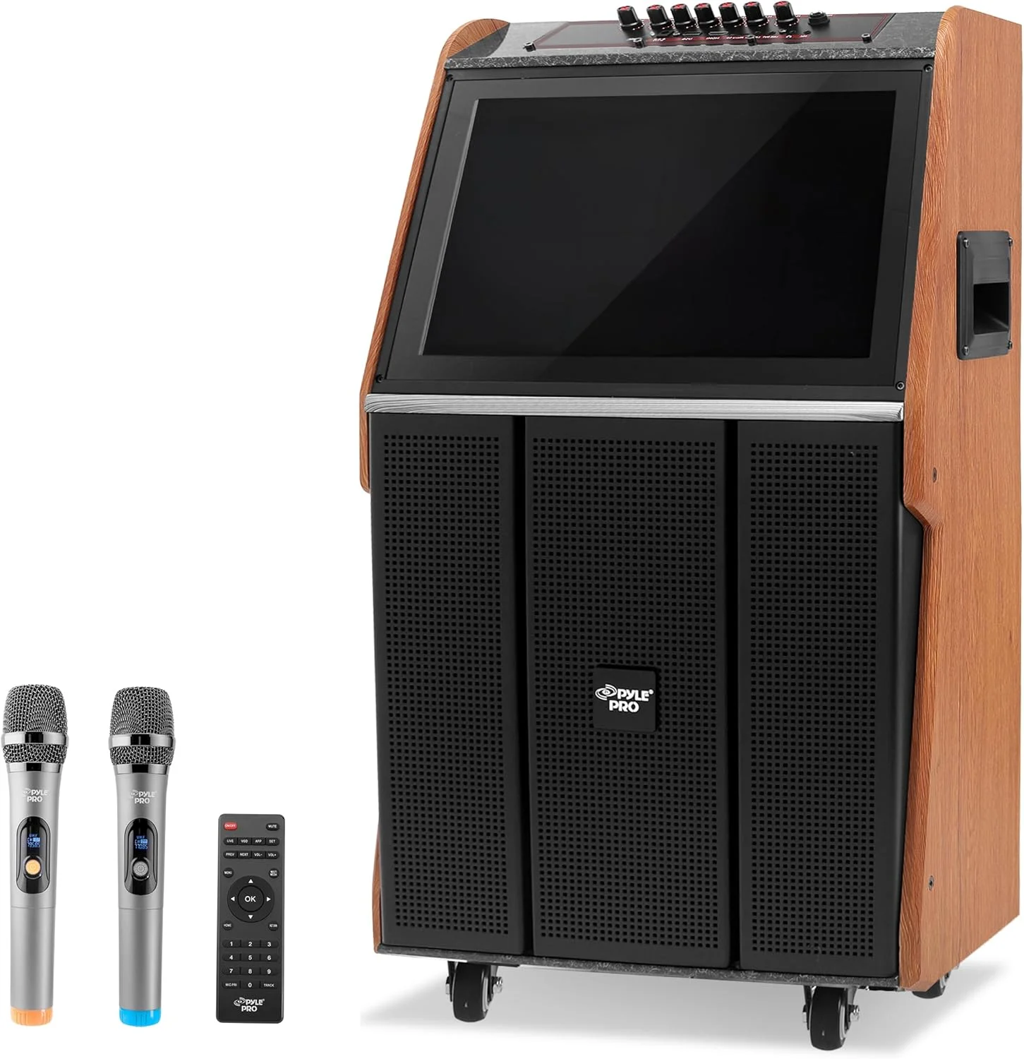 دستگاه کارائوکه قابل حمل پایل با بلندگوی بلوتوث بی‌سیم، صفحه لمسی، میکروفون، چرخ و دسته، پشتیبانی از USB/SD/PC/TV/MP3، ایده آل برای مهمانی ها، رویدادهای فضای باز، کارائوکه خانگی و موارد دیگر