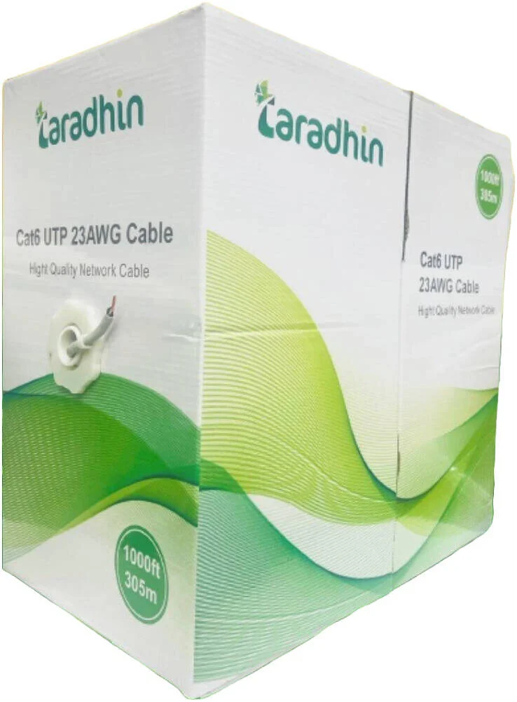 کابل شبکه CAT6 UTP تاراذهین، 23AWG، 0.57mm، CCA، سرعت انتقال داده تا 10 گیگابیت بر ثانیه، روکش PVC تازه 4P، رول جعبه 305 متری، خاکستری | TC-LC23U