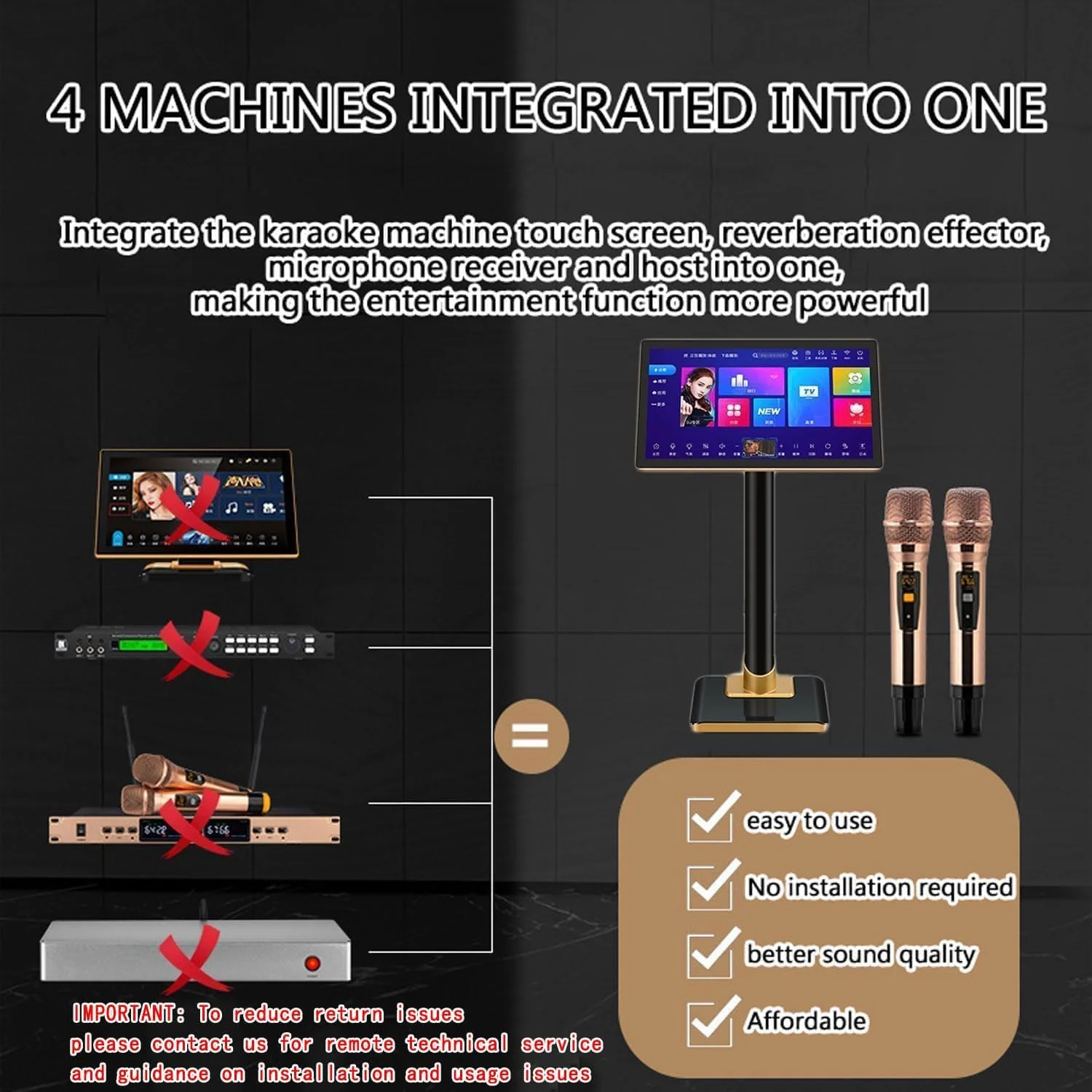 دستگاه کارائوکه حرفه ای، سیستم صوتی کارائوکه 8T با میکروفون و بلندگوی بی سیم، صفحه نمایش لمسی 21.5 اینچی، کنترل برنامه تلفن همراه، عملکرد تقویت کننده قدرت برای خانه، بار 2T 19 اینچ