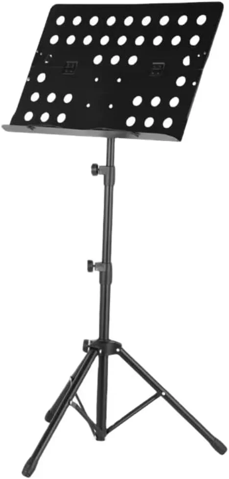 پایه نت حرفه ای با ارتفاع قابل تنظیم، ساختار فلزی، نگهدارنده نت سوراخ دار، مشکی