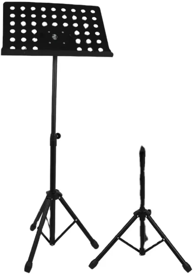 پایه نت حرفه ای با ارتفاع قابل تنظیم، ساختار فلزی، نگهدارنده نت سوراخ دار، مشکی