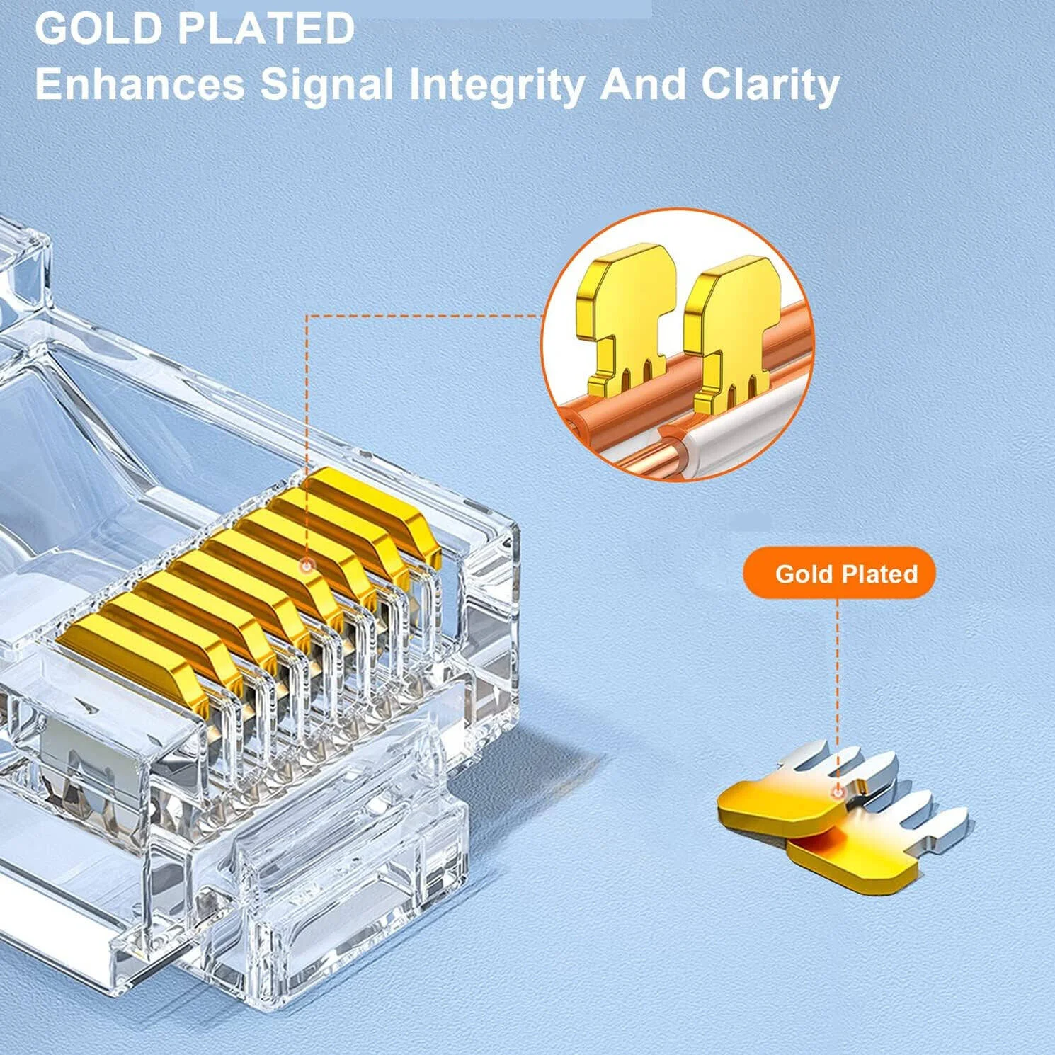اتصالات عبوری RJ45 تارا (بسته 10 عددی) اتصالات Cat6 RJ45، برای کابل اترنت، سرهای Cat6/Cat5 8P8C ماژولار، پلاگین شبکه UTP، شبکه LAN با روکش طلا | RJ45 عبوری