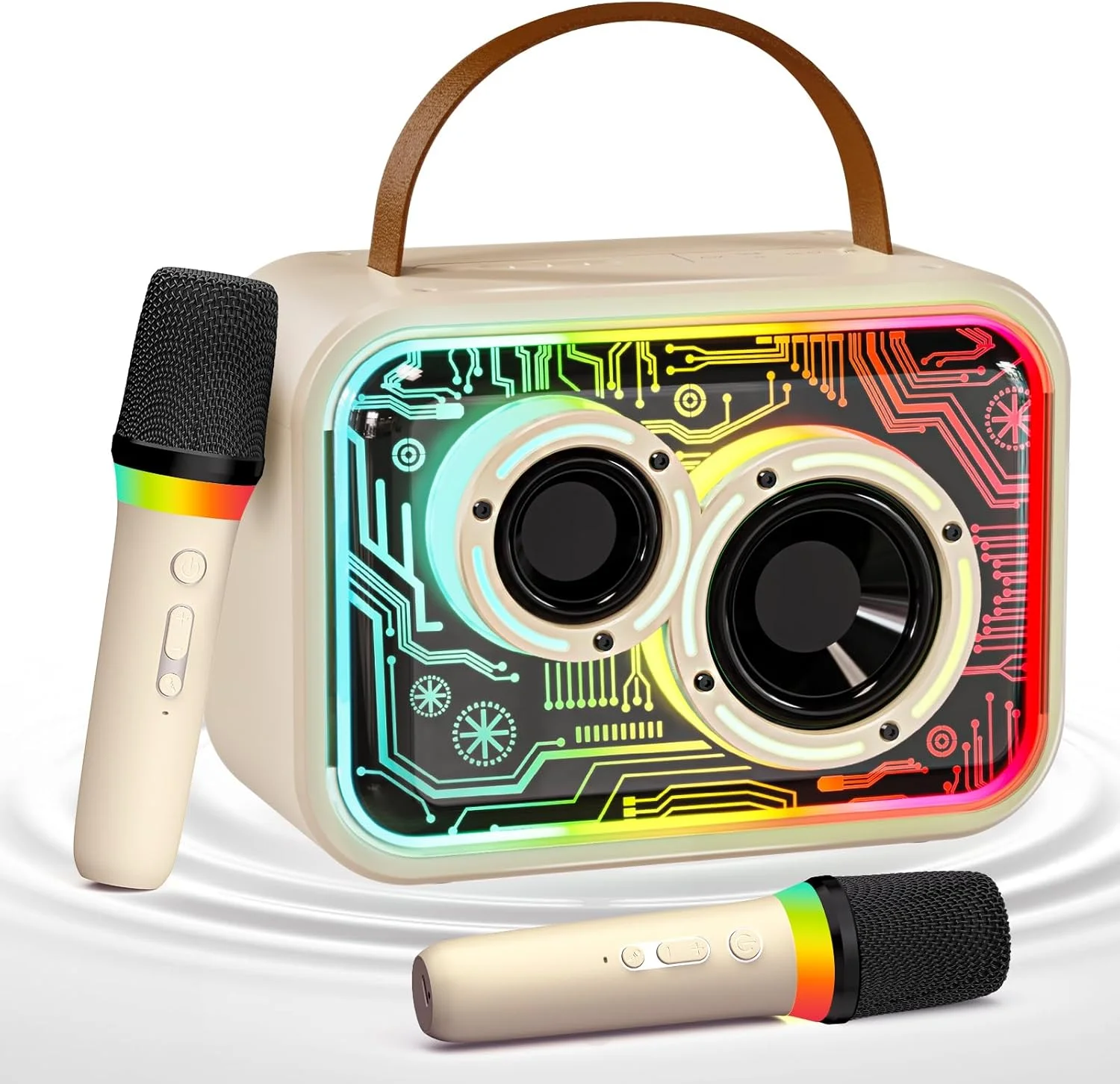 دستگاه کارائوکه برای کودکان و بزرگسالان، اسپیکر بلوتوثی قابل حمل شیک با 2 میکروفون بی سیم، نورهای DJ، صدای جادویی، قابل حمل برای مهمانی در فضای باز مدل JFX-D30T