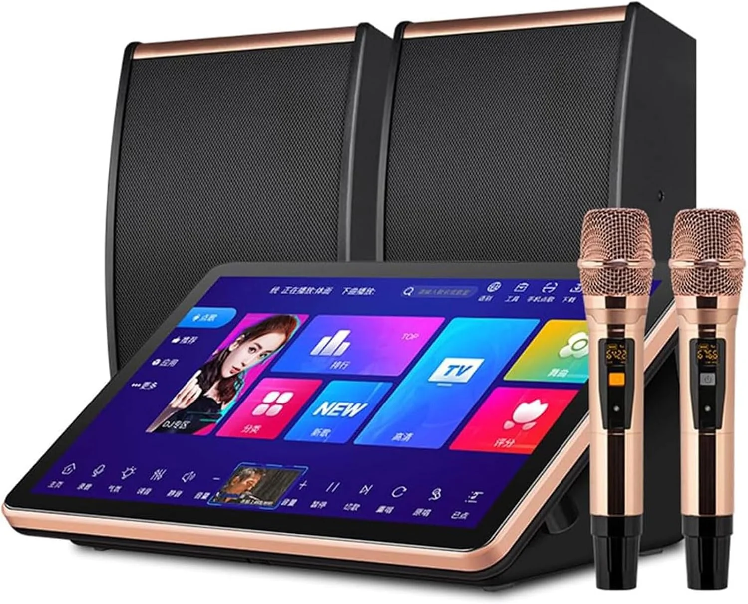 سیستم کارائوکه حرفه ای 18.5 اینچی، دستگاه کارائوکه صفحه لمسی خازنی 4 ترابایتی با میکروفون و بلندگوهای بی سیم، عملکرد تقویت کننده قدرت و کیفیت تصویر 4K، مناسب برای مهمانی های خانگی و بار (مشکی)