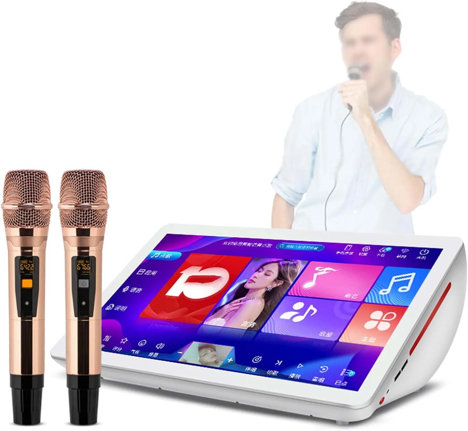 دستگاه کارائوکه قابل حمل با صفحه نمایش لمسی 19.5 اینچی، میکروفون های بی سیم، نمایشگر 4K HD، جلوه های صوتی DSP، بیش از 1 میلیون آهنگ ابری، 27 زبان، برای مهمانی های خانگی، 2 ترابایت