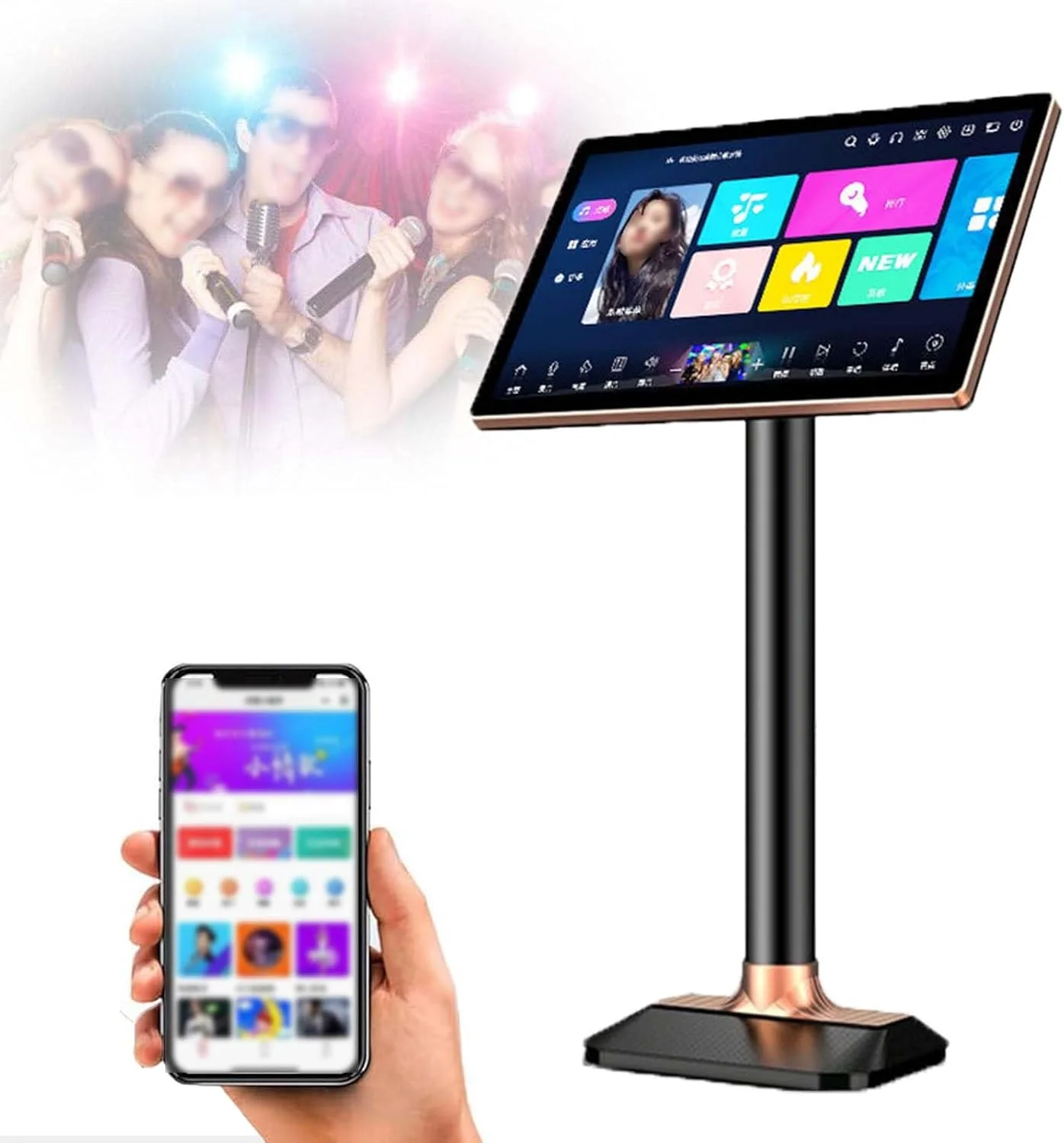 دستگاه کارائوکه صفحه لمسی 20 اینچی، کیفیت 4K HD، اسکن کد برای تلفن همراه، اتصال WiFi، پخش فیلم، دانلود میلیون ها آهنگ، پشتیبانی از چند زبان، 1 ترابایت