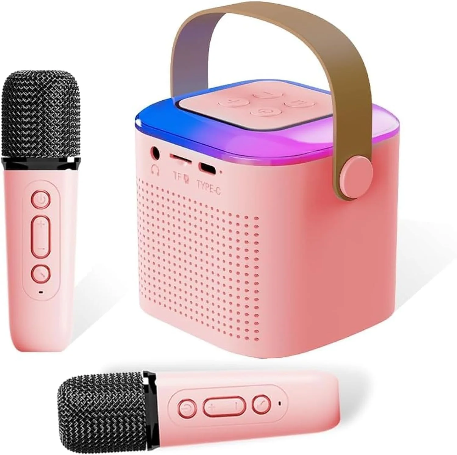 دستگاه کارائوکه قابل حمل با 2 میکروفون بی سیم، دستگاه کارائوکه کوچک با چراغ های LED، بلندگوی بلوتوث، پشتیبانی از کارت TF، ورودی AUX برای مهمانی تولد کودکان و بزرگسالان - رنگ های مختلف