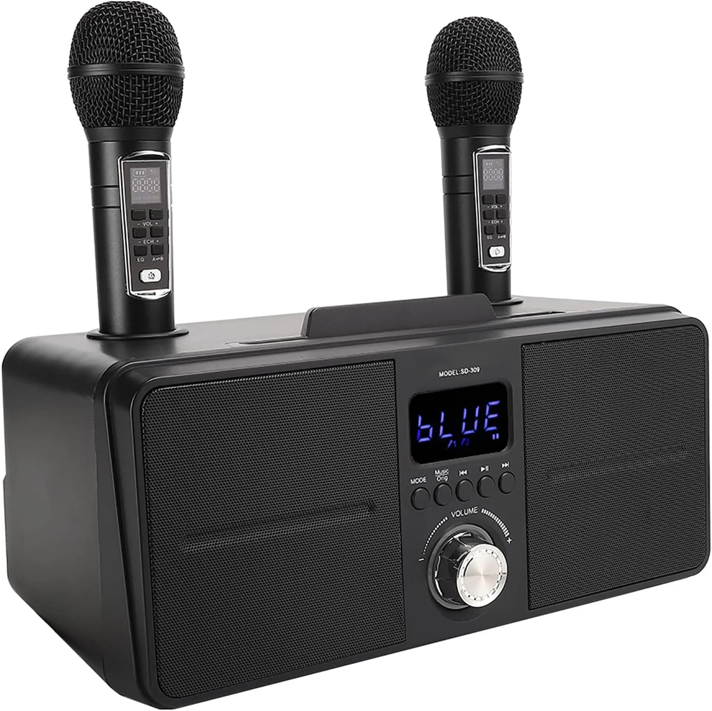 دستگاه کارائوکه قابل حمل با 2 میکروفون بی سیم، کیت KTV خانوادگی صوتی، اتصال پایدار 4.2، بلندگوهای دوگانه، تجهیزات کارائوکه، (مشکی)