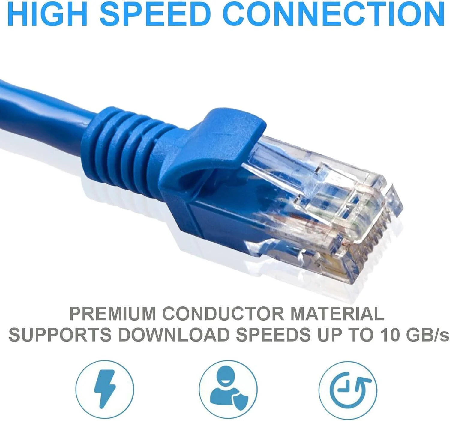 کابل اترنت CAT 6E تورتوکس، سرعت دانلود 10 گیگابیت بر ثانیه، کابل پچ UTP با 4 زوج سیم 24AWG، روکش بیرونی PVC، مقاوم در برابر پاشش آب، تایید شده توسط ETL مطابق با استاندارد ETA/TIA 568، طول کابل 1 متر، آبی | CAT 6E