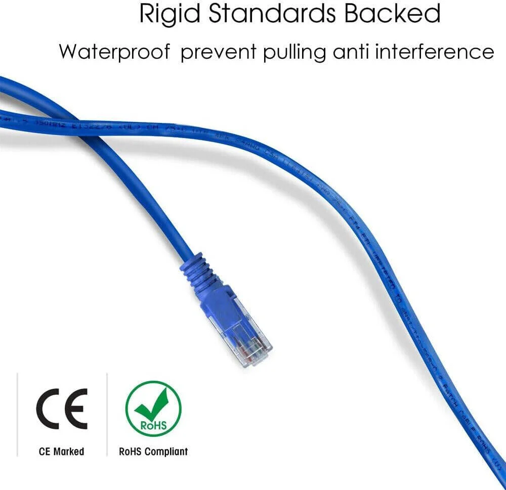 کابل اترنت CAT 6E تورتوکس، سرعت دانلود 10 گیگابیت بر ثانیه، کابل پچ UTP با 4 زوج سیم 24AWG، روکش بیرونی PVC، مقاوم در برابر پاشش آب، تایید شده توسط ETL مطابق با استاندارد ETA/TIA 568، طول کابل 1 متر، آبی | CAT 6E