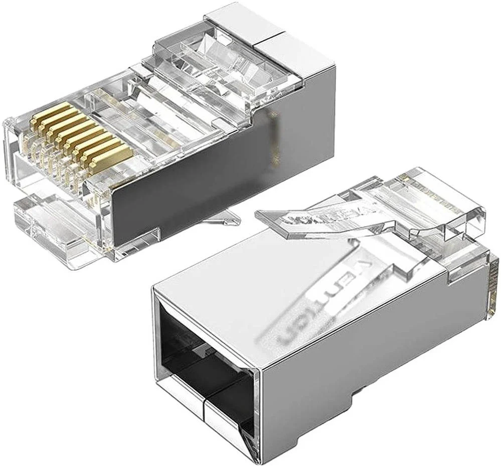 اتصالگر ماژولار RJ45 کت 5 ای FTP ونشن، بدنه آهنی با روکش نیکل، پین های سه شاخه با روکش طلا، 10 عدد، نقره ای/شفاف | IDAR0-10
