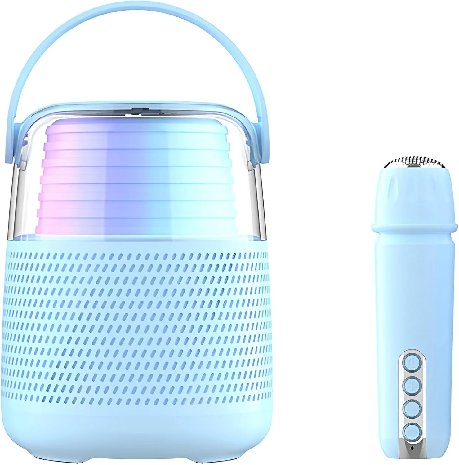 دستگاه کارائوکه قابل حمل برای بزرگسالان و کودکان، بلندگوی بلوتوثی قدرتمند 16 واتی با میکروفون بی سیم، 11 نور رنگارنگ RGB و جلوه های تغییر صدا، ایده آل برای مهمانی، کمپینگ و هدیه (آبی)