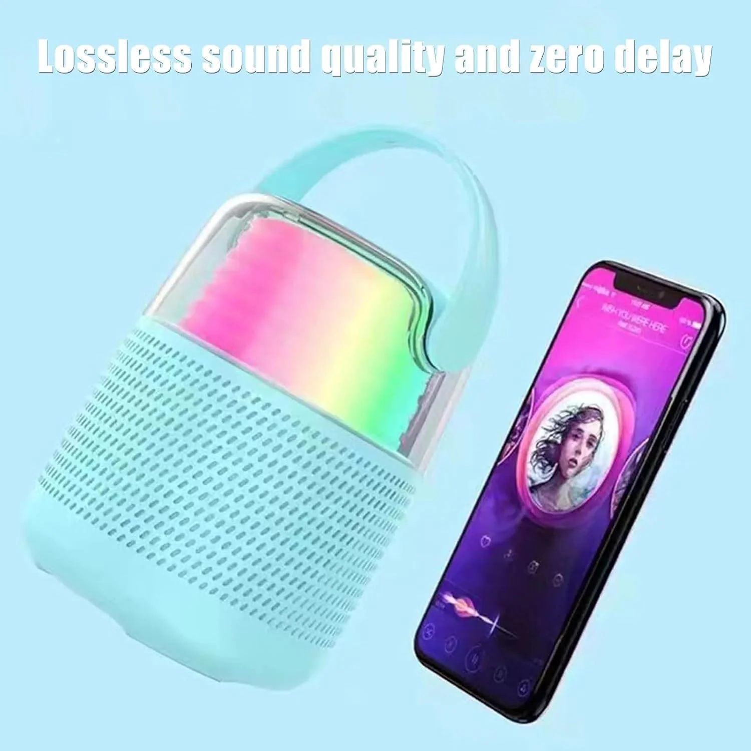 دستگاه کارائوکه قابل حمل برای بزرگسالان و کودکان، بلندگوی بلوتوثی قدرتمند 16 واتی با میکروفون بی سیم، 11 نور رنگارنگ RGB و جلوه های تغییر صدا، ایده آل برای مهمانی، کمپینگ و هدیه (آبی)