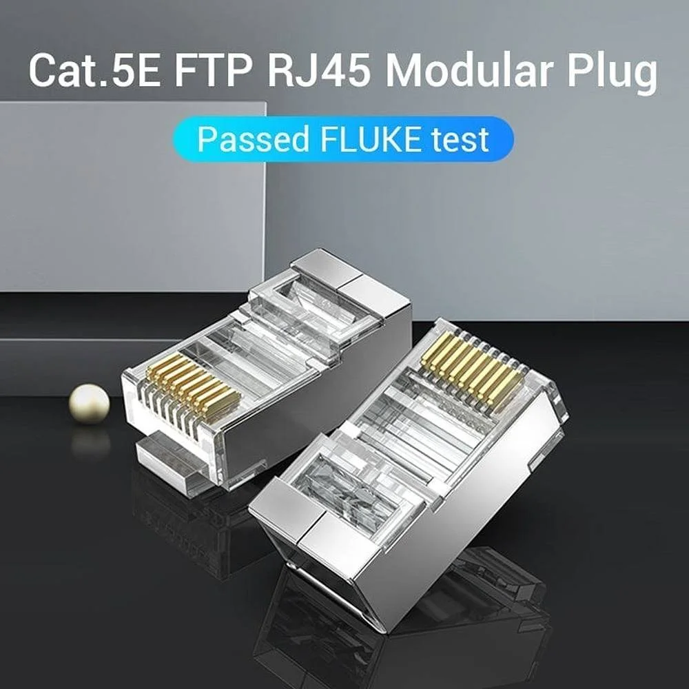 کانکتور مادگی RJ45 مدل Cat.5E FTP از برند ونشن، بدنه فلزی با روکش نیکل، دارای 3 پین با روکش طلا، بسته 50 عددی، نقره ای/شفاف | IDAR0-50 کانکتور مادگی RJ45 مدل Cat.5E FTP از برند ونشن، بدنه فلزی با روکش نیکل، دارای 3 پین با روکش طلا، بسته 50 عددی، نقره ای/شفاف | IDAR0-50