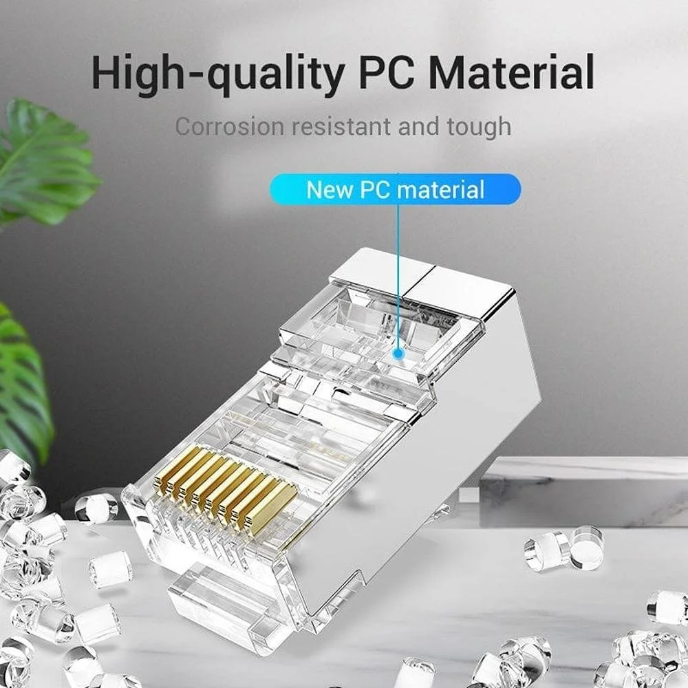 اتصالگر مادگی RJ45 مدل Vention Cat.5E UTP، سه شاخه با روکش طلا، تراشه 1U، بسته 10 عددی، شفاف | IDBR0-10