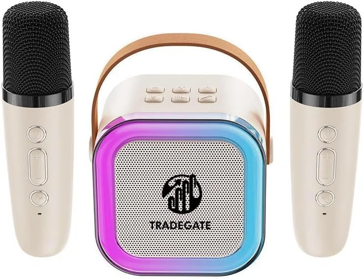 ست کارائوکه قابل حمل با دو میکروفون بی سیم، بلندگوی بلوتوث با نورهای RGB، سیستم مینی KTV