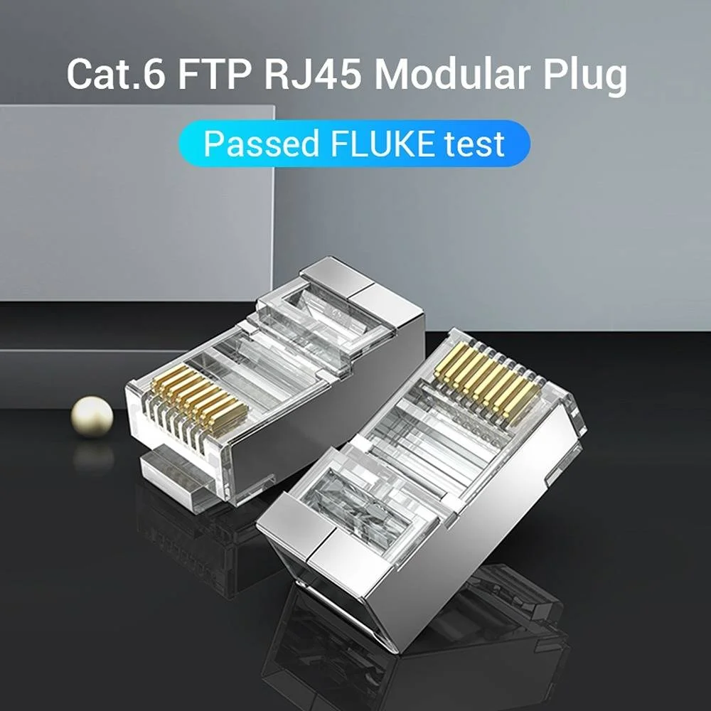 کانکتور RJ45 مدل Cat.6 FTP ونشن، شبکه پرسرعت، بادوام و ضد گرد و غبار، محافظت شده در برابر تداخل، تراشه سه شاخه، 10 عدد، شفاف | IDCR0-10