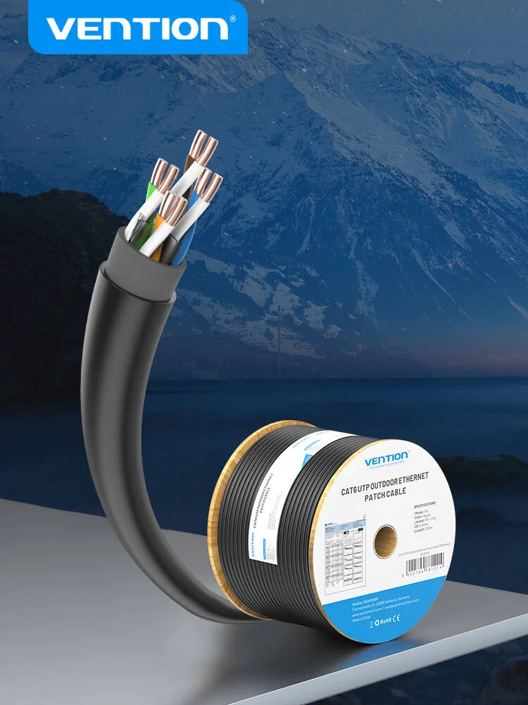 کابل شبکه Cat.6 UTP وِنشن، سرعت انتقال 1000 مگابیت بر ثانیه، رسانای مس بدون اکسیژن، روکش PVC، گیج سیم 23AWG، طول کابل 305 متر، مشکی | IHLB305