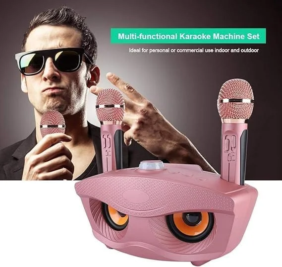 سیستم کارائوکه قابل حمل با بلندگوی بلوتوث بی سیم، 2 میکروفون، صورتی