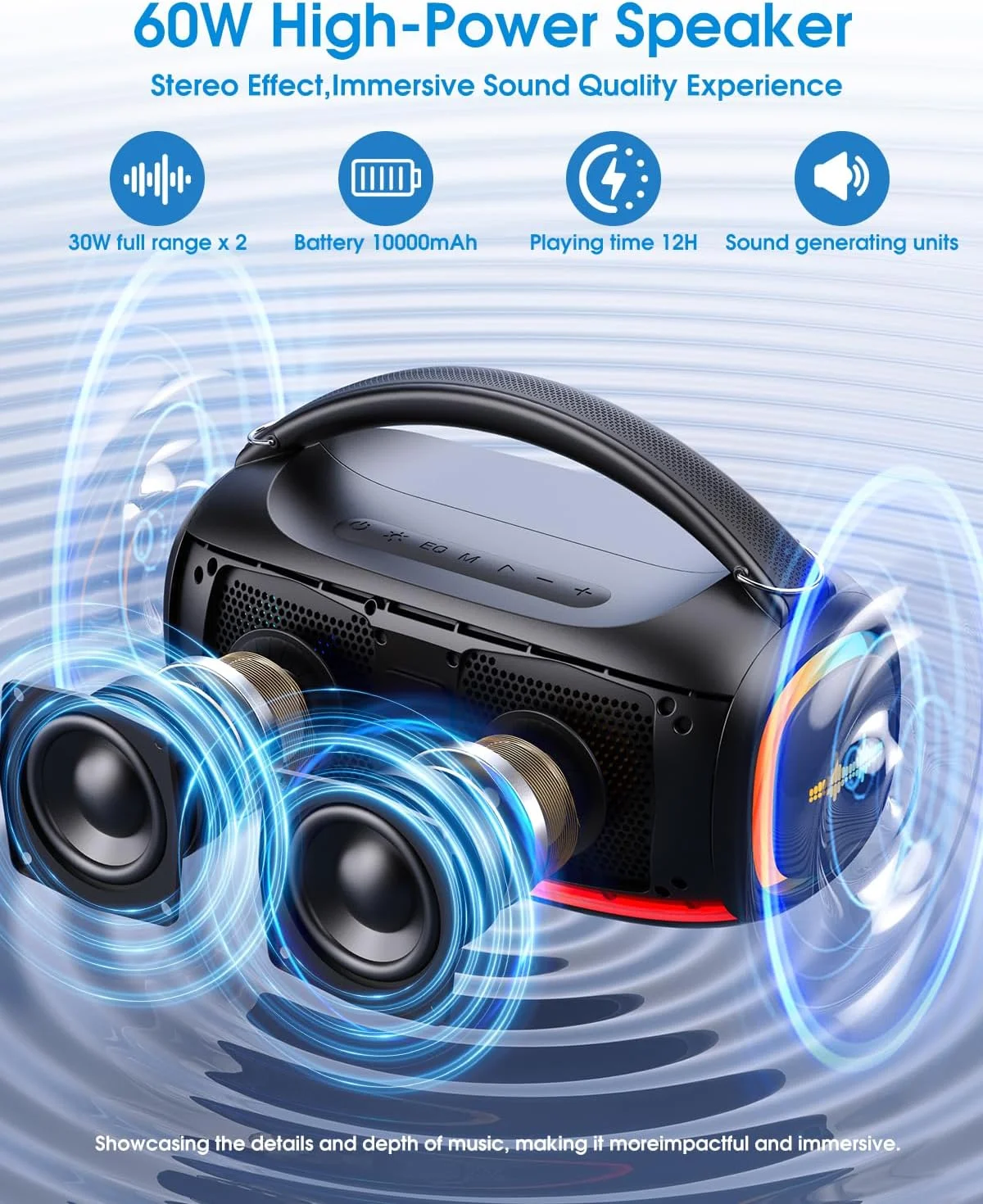 سیستم کارائوکه قابل حمل، دستگاه کارائوکه با 2 میکروفون با توان 60 وات، ضدآب IPX5، 2 میکروفون قابل شارژ، بلندگوی صدای کامل برای مهمانی، نور DJ، TF/USB/AUX/TWS، باس/تریبل