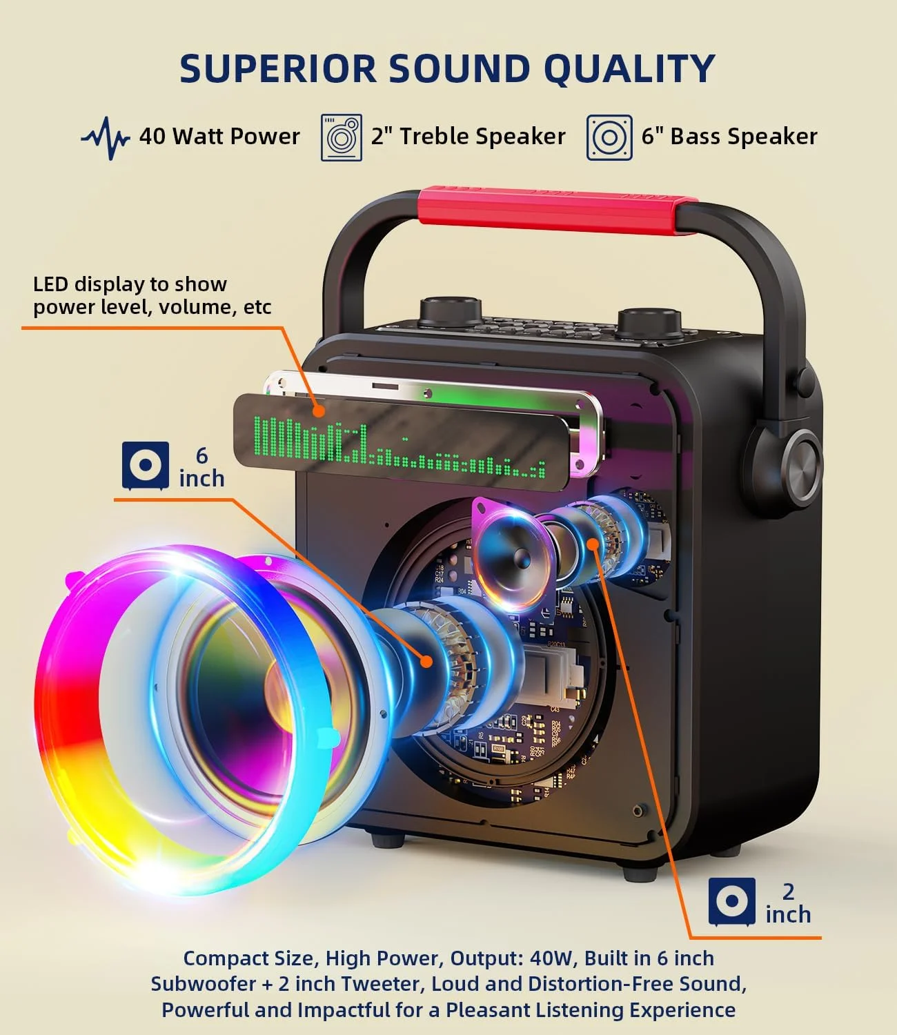 دستگاه کارائوکه قابل حمل با 2 میکروفون بی سیم، بلندگوی PA بلوتوث با چراغ های LED - ایده آل برای خانه، مهمانی ها و سرگرمی های خانوادگی - پشتیبانی از TWS، FM، AUX، USB و کارت TF