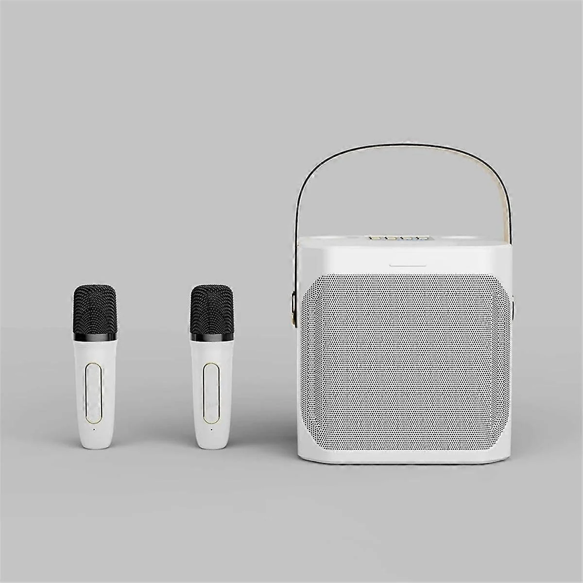 سیستم اسپیکر کارائوکه قابل حمل با دو میکروفون، نمایشگر LED و نگهدارنده تلفن.